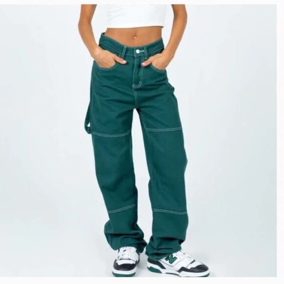 Princess Polly Green Copeland Jeans in Teal Sz 6 - Picture 1 of 9